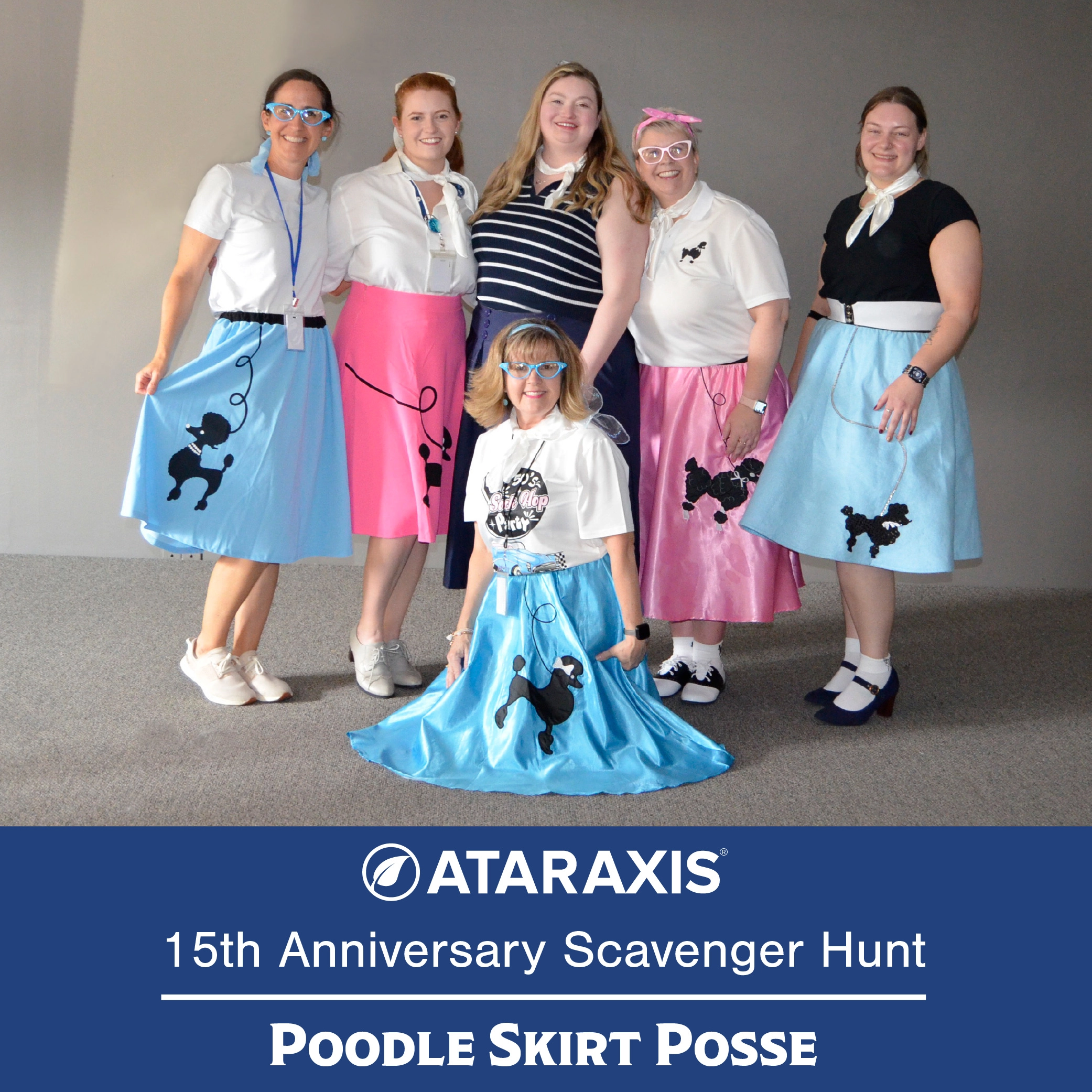 Ataraxis Poodle Skirt Posse scavenger hunt team in 1950s costumes